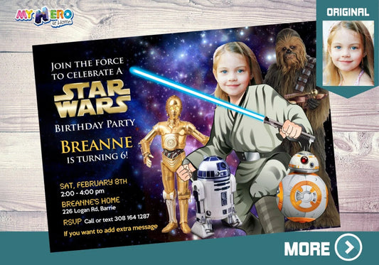 Personalized Star Wars Birthday Party Invitation with Little Girl as a Jedi. 021