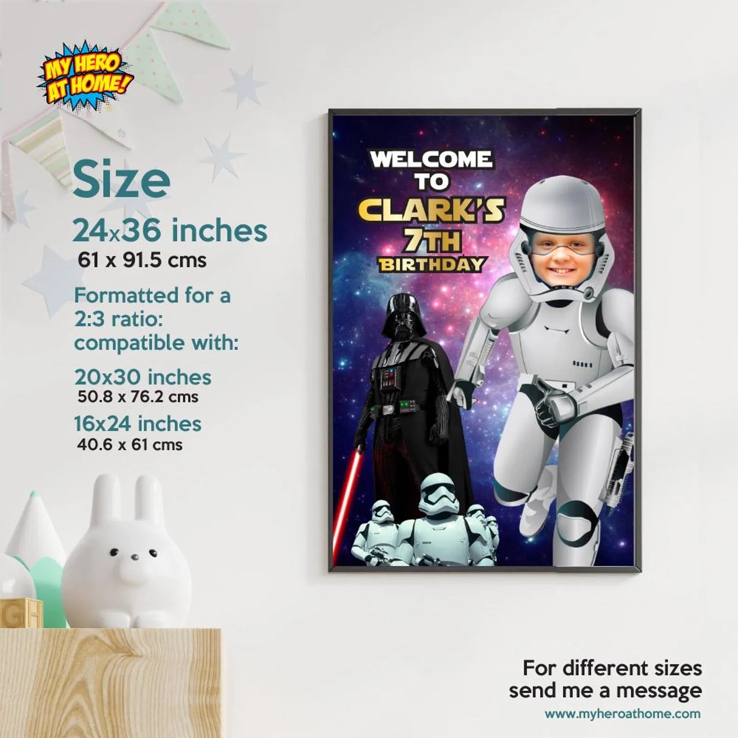 Custom Stormtrooper Welcome sign with kid as the star, Droids Party entrance. 036WS