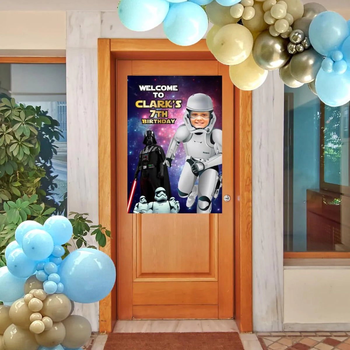 Custom Stormtrooper Welcome sign with kid as the star, Droids Party entrance. 036WS