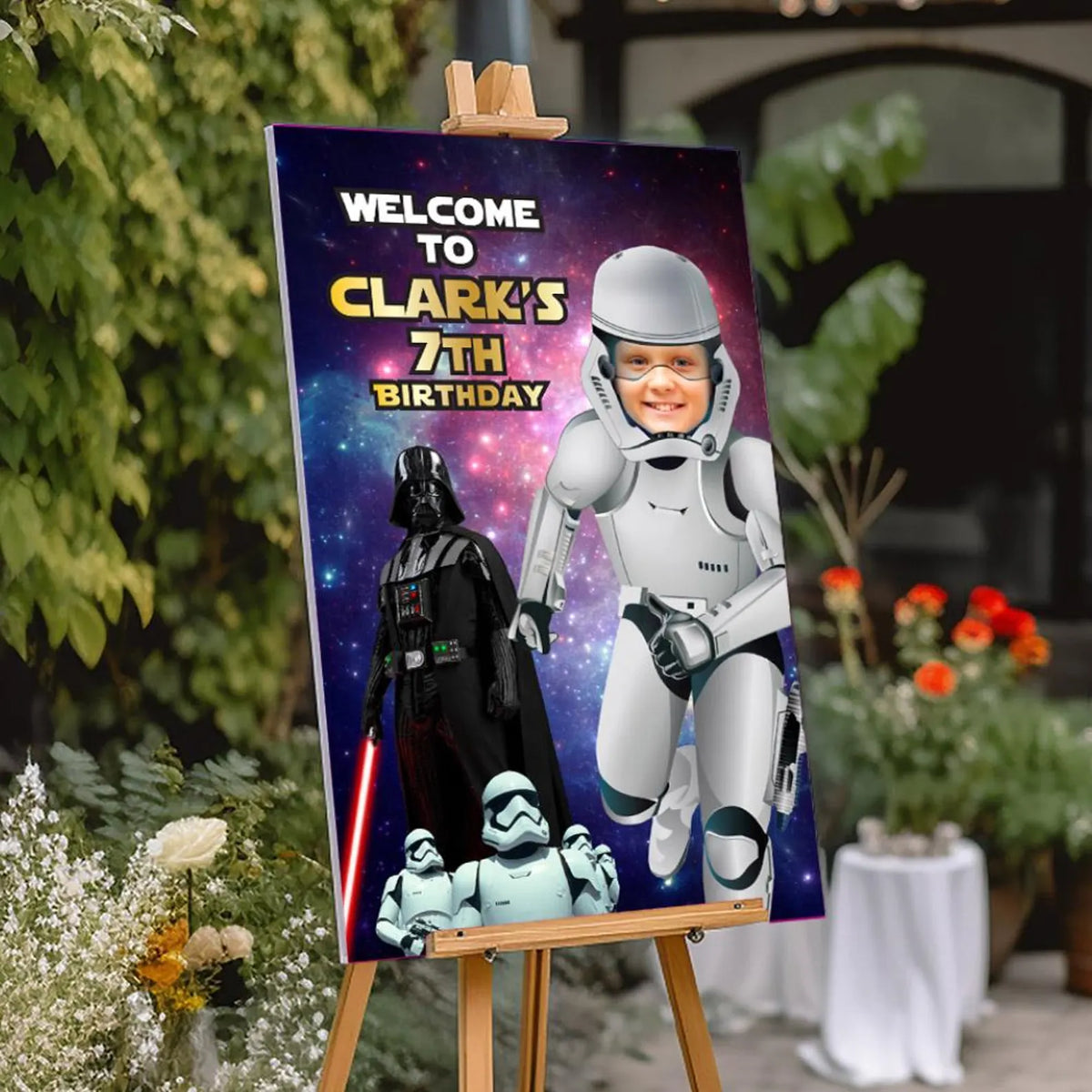 Custom Stormtrooper Welcome sign with kid as the star, Droids Party entrance. 036WS