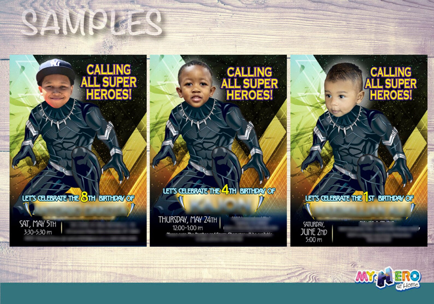 Black Panther Photo Birthday Party template with the kid as the Black Panther. 162IN