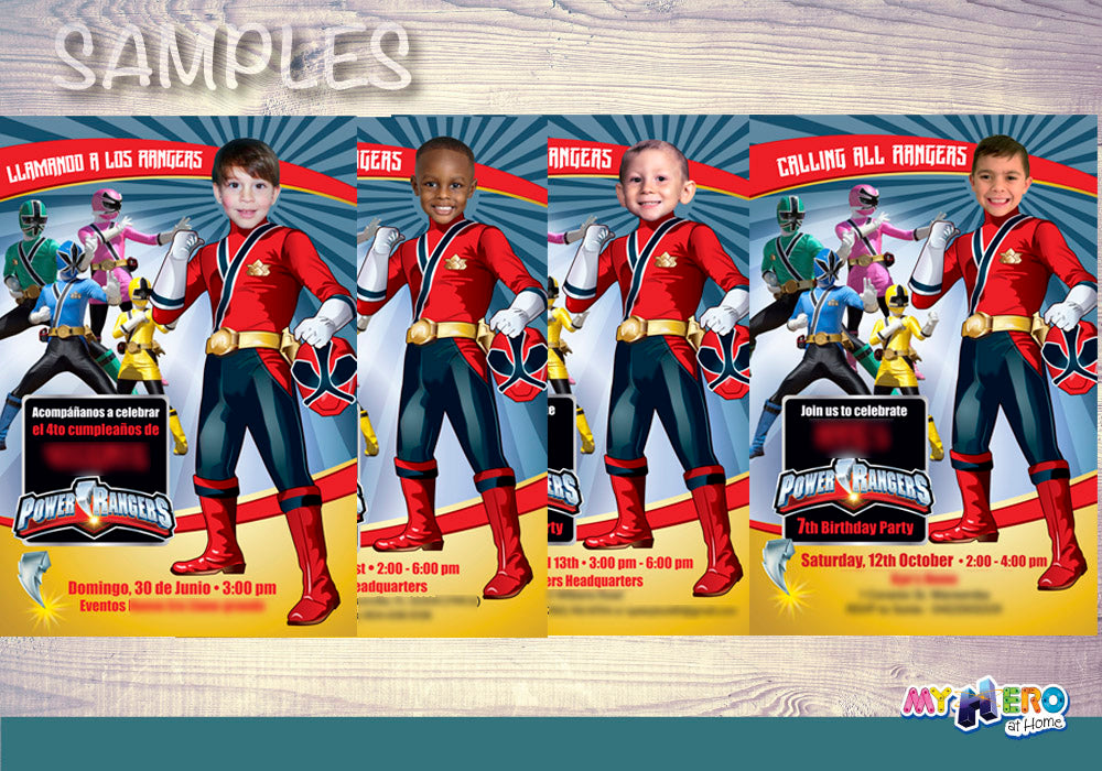 Power Rangers Birthday party Invitation with your child as his favorite Ranger, Red Ranger invite. 001
