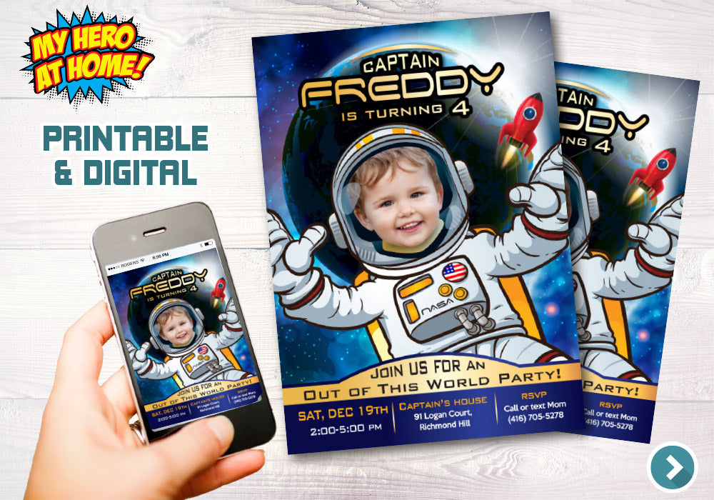 Astronaut photo Invitation, Astronaut Birthday Invitation, Out of this world birthday, Outer Space Invitation, Astronaut party favors. 003