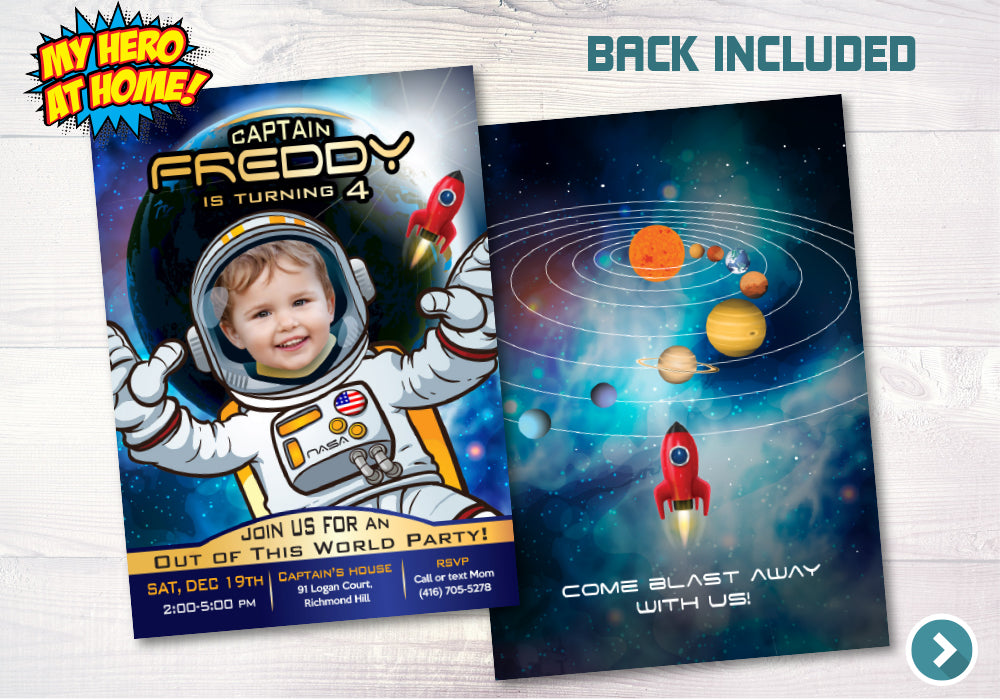 Astronaut photo Invitation, Astronaut Birthday Invitation, Out of this world birthday, Outer Space Invitation, Astronaut party favors. 003