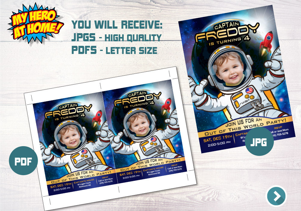 Astronaut photo Invitation, Astronaut Birthday Invitation, Out of this world birthday, Outer Space Invitation, Astronaut party favors. 003