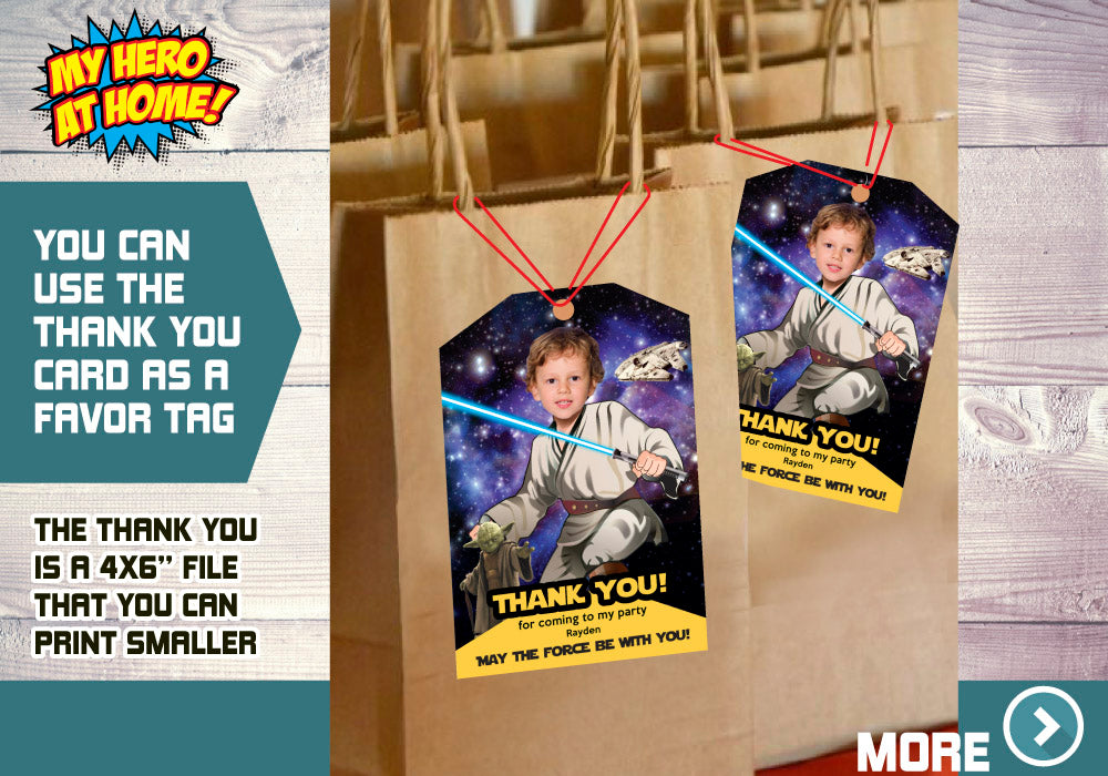 Custom Jedi Birthday Invitation, Jedi training theme Party, Jedi photo Invitation, Jedi Thank You, Jedi party favors, Jedi Invitation. 005C