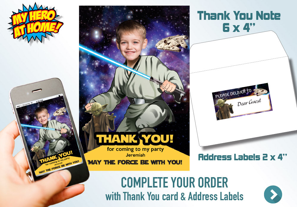 Jedi Birthday Invitation, Star Wars theme Party, Jedi Digital Invitation, Jedi Thank You, Jedi party favors, Star Wars Invitation. 018V