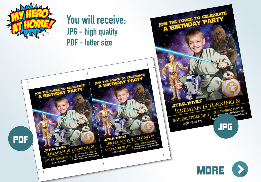 Jedi Birthday Invitation, Star Wars theme Party, Jedi Digital Invitation, Jedi Thank You, Jedi party favors, Star Wars Invitation. 018V