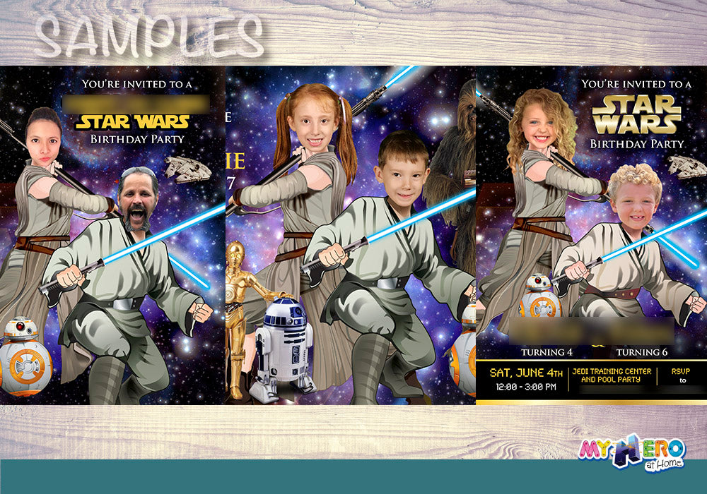 Star Wars Siblings Invitation, Joint Star Wars Birthday, Luke Skywalker and Jedi Rey Party, Jedi boy and girl bday invitation. 028V