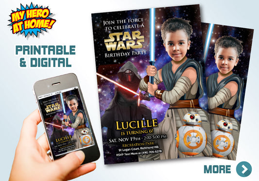 Jedi Rey photo invitation, Jedi Rey Invitation, Girly Star Wars Party Ideas, Jedi Rey theme party. 038