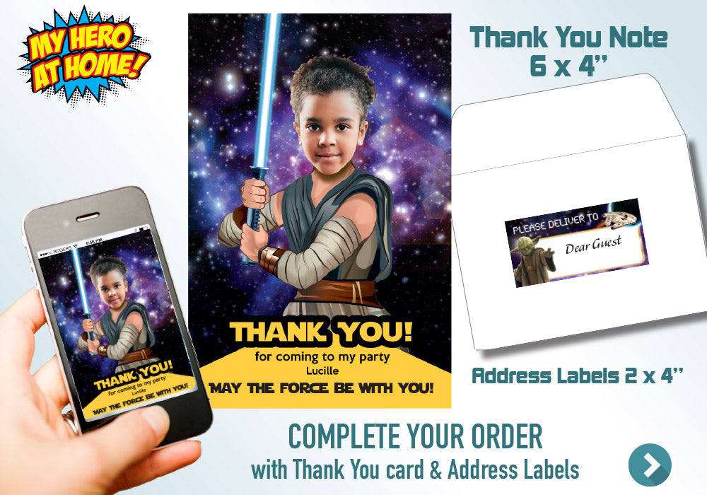 Jedi Rey photo invitation, Jedi Rey Invitation, Girly Star Wars Party Ideas, Jedi Rey theme party. 038