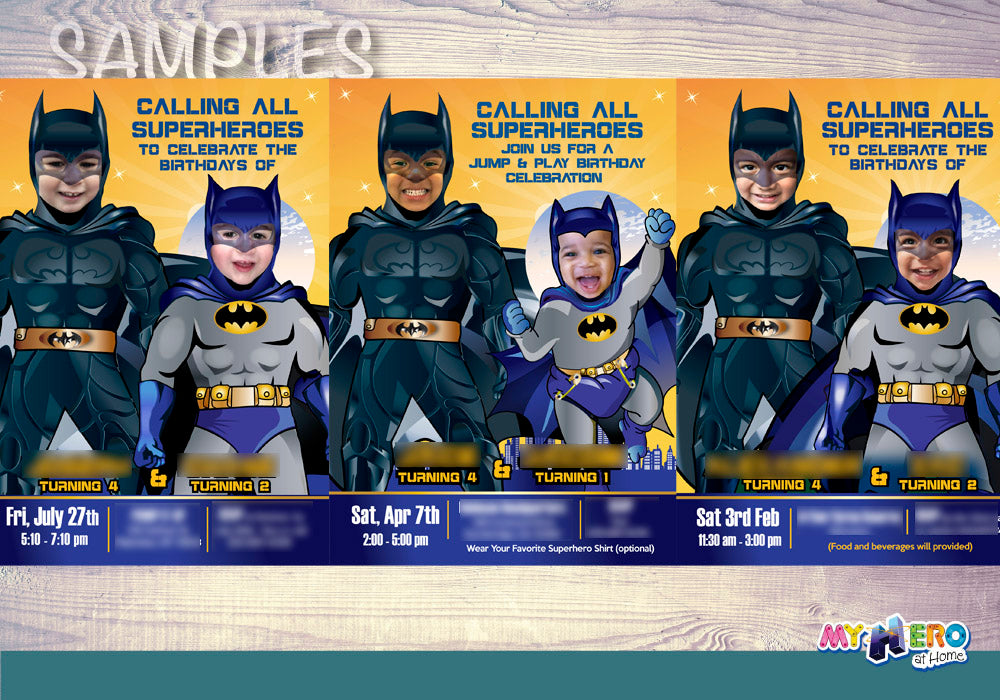 Joint Batman Birthday Invitation, Batman Siblings party Invitation, Batman Twins party. 071