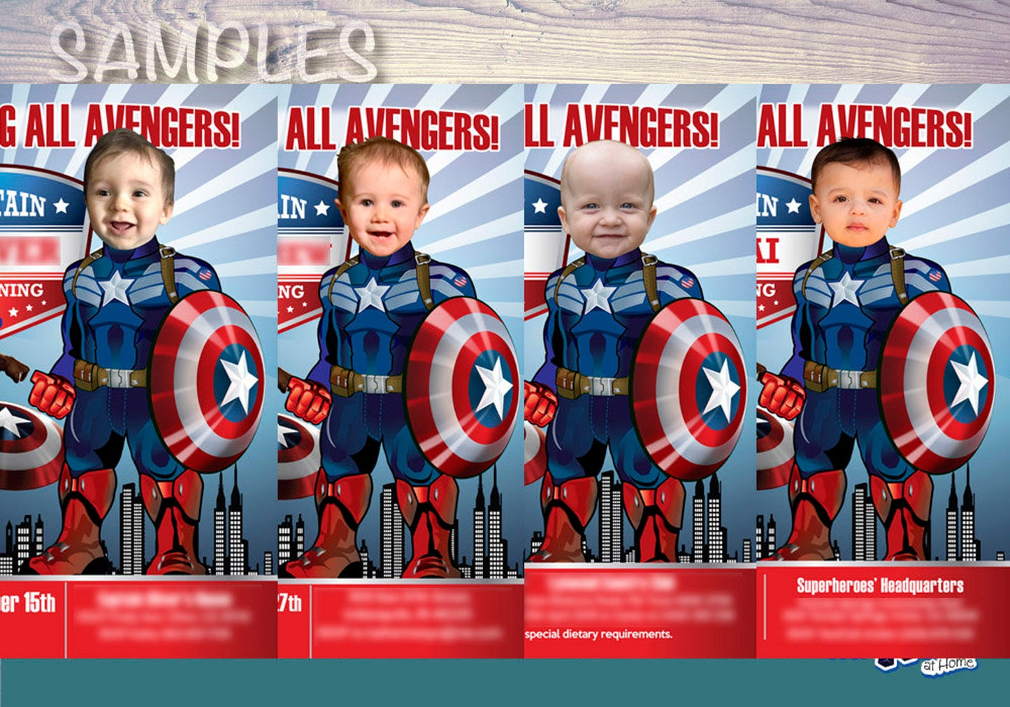 Baby Captain America 1st Birthday Party Invitation, Capt America first birthday. 075B