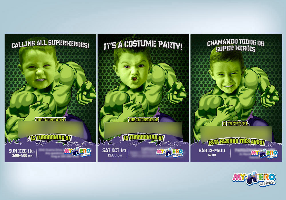 Custom Hulk birthday template with photo, Hulk photo Invitation, Hulk Digital Invitation. 089