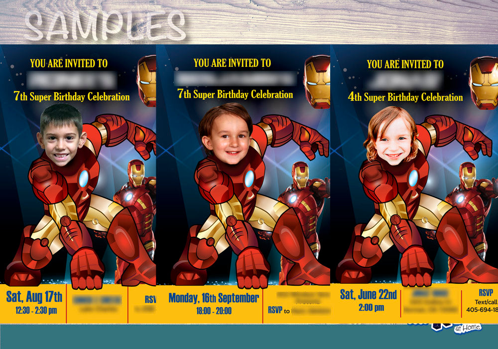 Ironman photo invitation, Ironman party template with your kid as Ironman. 096