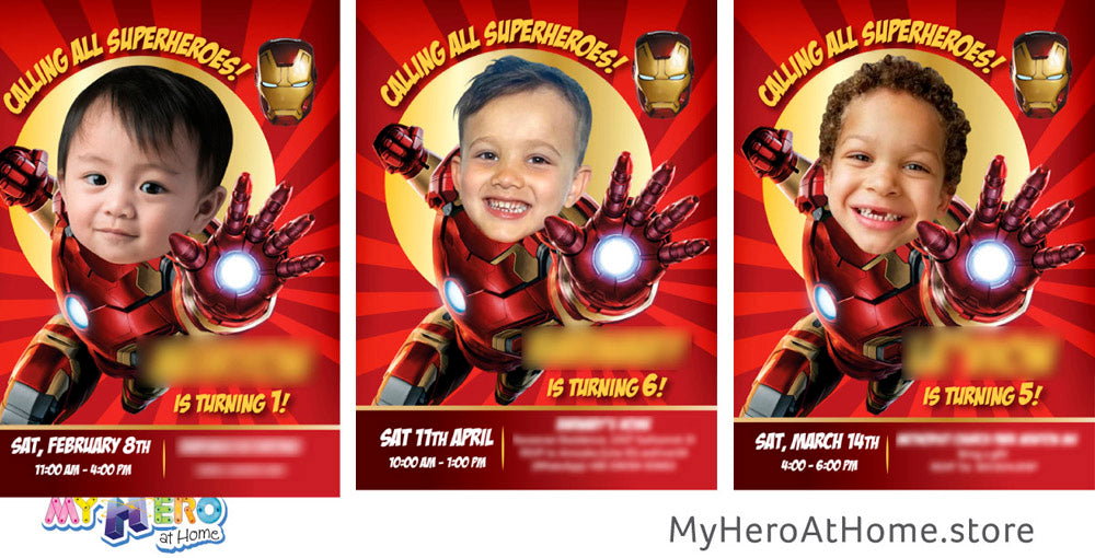 Custom Iron Man Birthday Invitation Template featuring Kid as the Ironman. 099