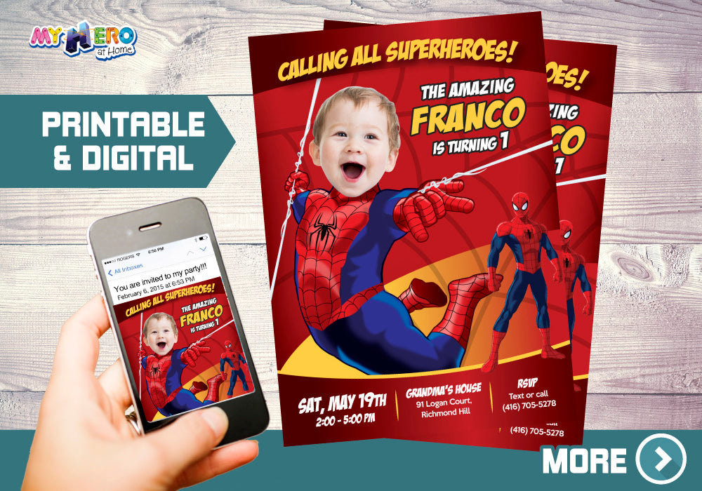 Spiderman 1st Birthday Invitation, Baby Spiderman Birthday, Spiderman 1st party, Spiderman First Birthday. 100