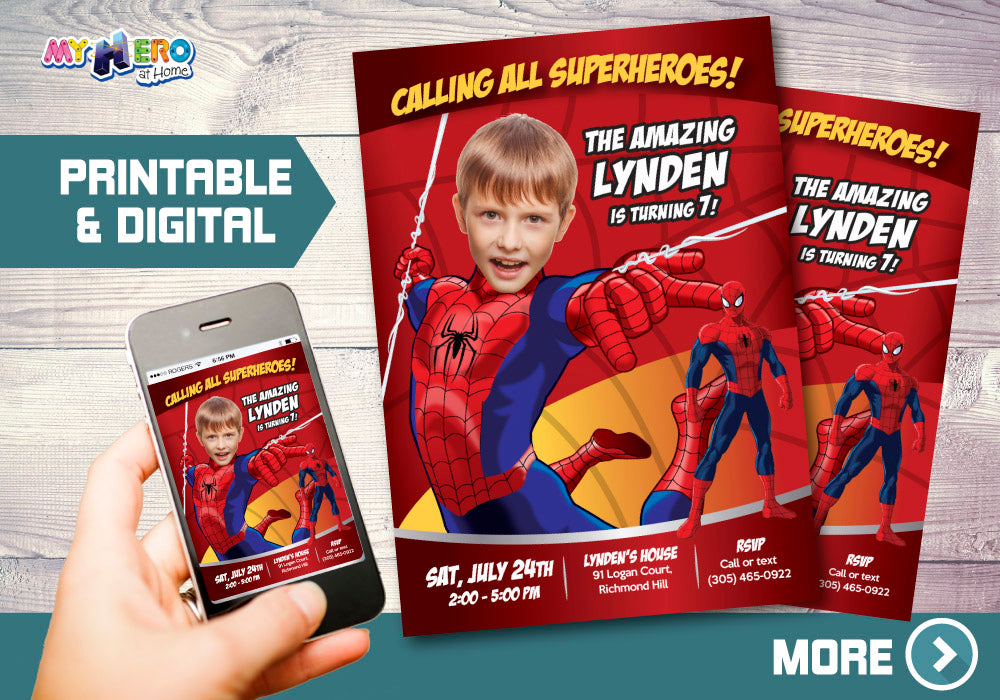 Spiderman Birthday Invitation, Spiderman Party Invitation, Spiderman photo invite, Spiderman theme party, Spiderman Thank you. 101
