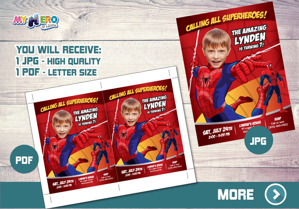 Spiderman Birthday Invitation, Spiderman Party Invitation, Spiderman photo invite, Spiderman theme party, Spiderman Thank you. 101