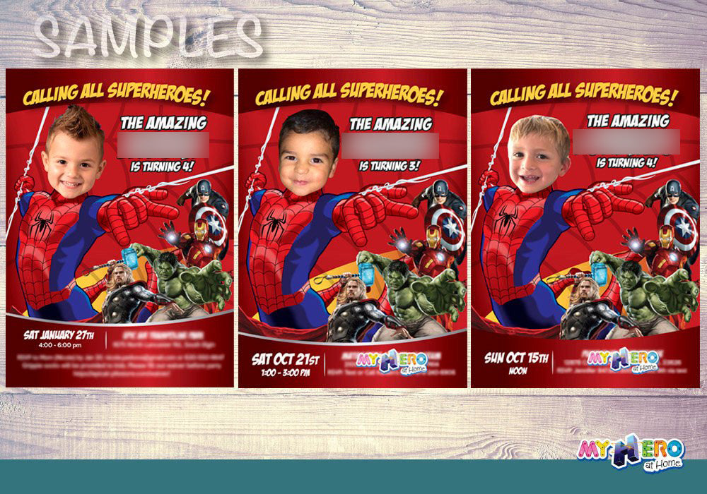 Spider-Man Superheroes Birthday Invitation with child as Spiderman. 103IN2