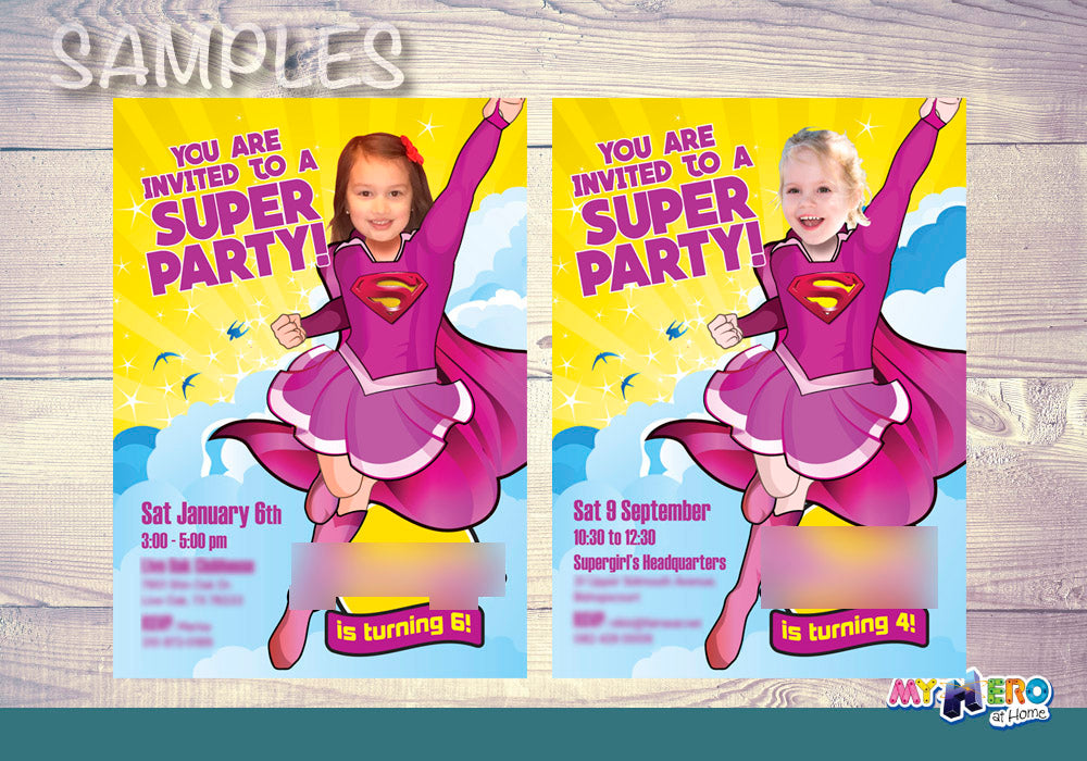Pink Supergirl Birthday party invite with your girl as the star, Supergirl pink theme party. 111