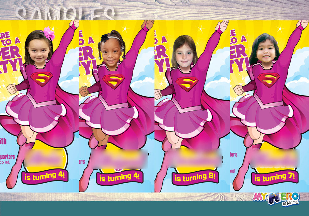 Pink Supergirl Birthday party invite with your girl as the star, Supergirl pink theme party. 111