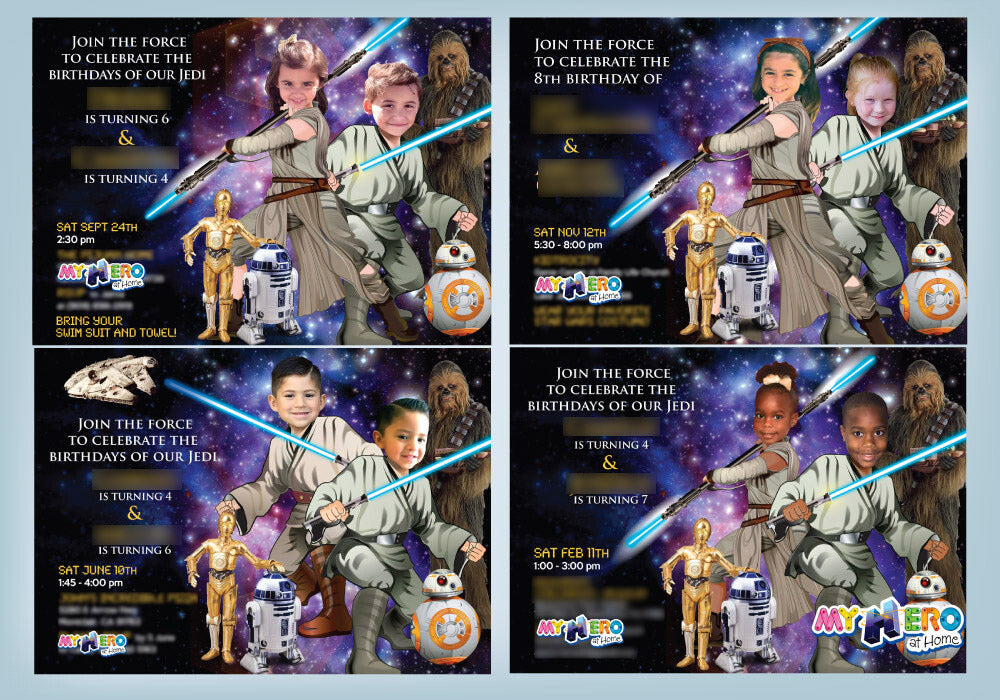 Star Wars Siblings Invitation, Joint Star Wars Birthday, Luke Skywalker and Jedi Rey Party, Jedi boy and girl bday invitation. 028V
