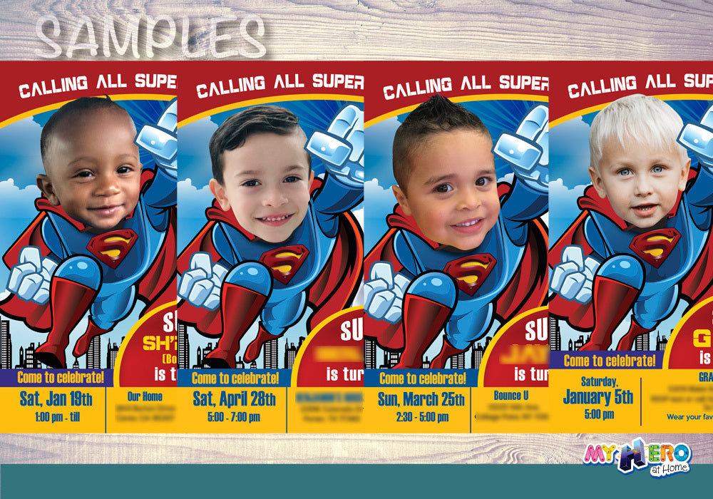 Superman Birthday Invitation, Superman party Invitation, Superman photo Invitation, Superman theme party, Superman Thank You. 123