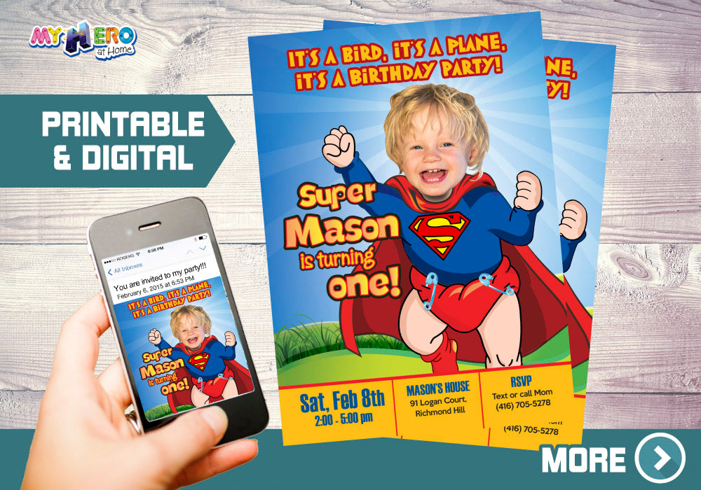 Baby Superman 1st Invitation, Superman First birthday, 1st Birthday theme Superman, Baby Superman 1st Birthday Party. 121