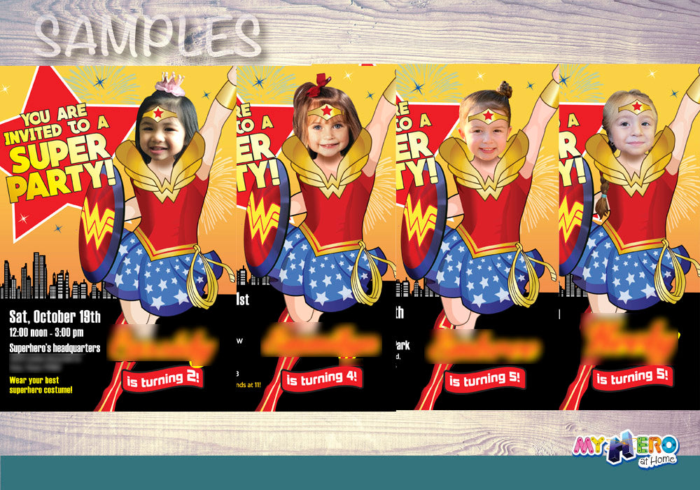 Wonder Girl birthday Party Invitation with your photo, Wonder woman digital. 153