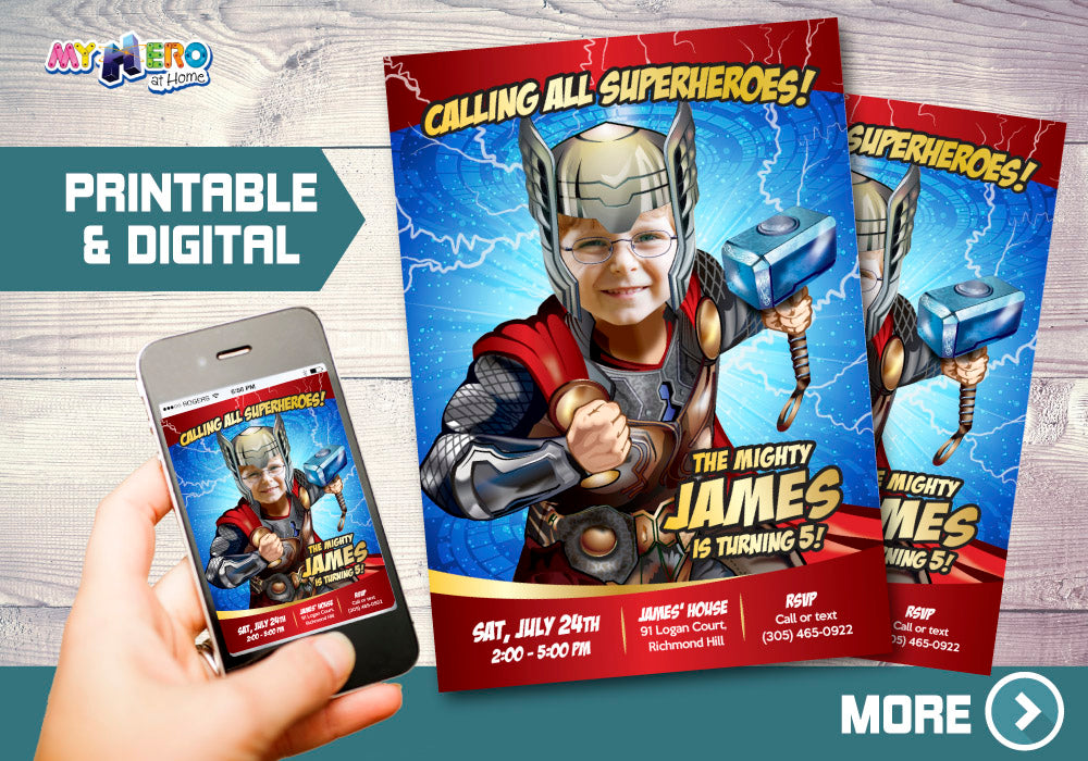 Thor Birthday Invitation personalized with your photo, Thor photo Invitation 154
