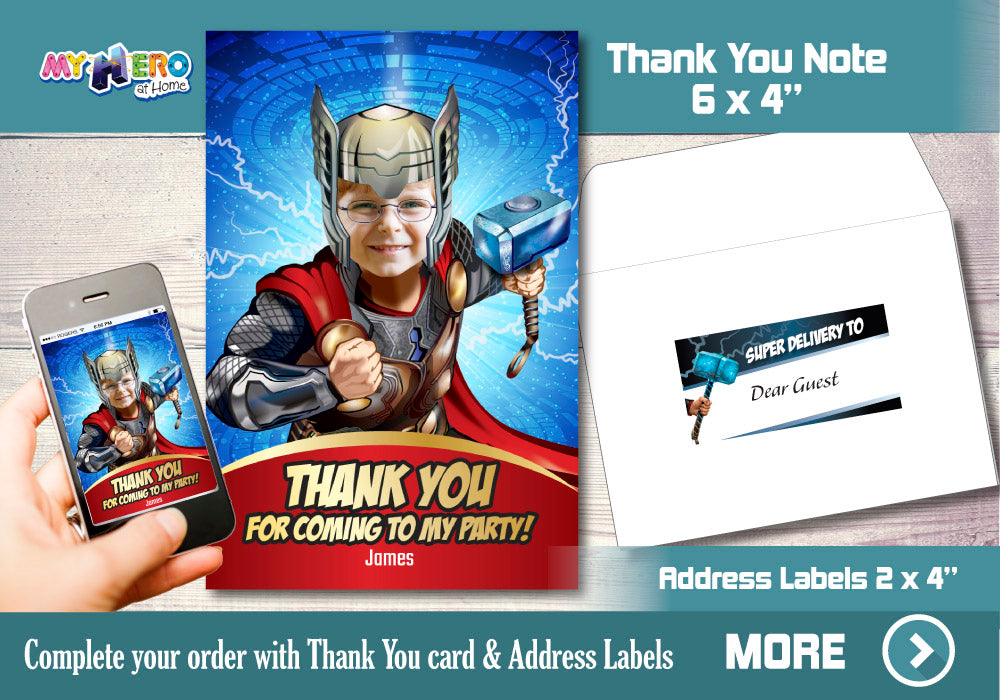 Thor Birthday Invitation personalized with your photo, Thor photo Invitation 154