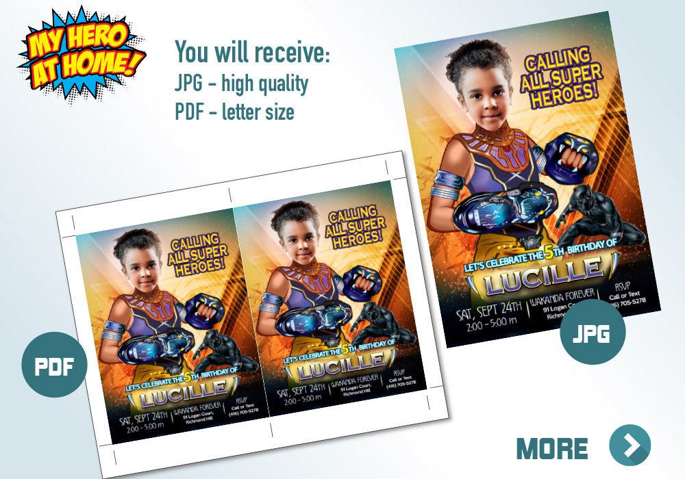 Shuri photo Invitation, Shuri Birthday Party invitation with your girl as the star. 177