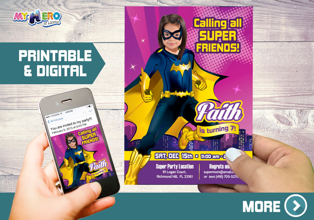 Batwoman Birthday Invite with your photo, Batwoman photo Invitation, Batwoman Party. 187