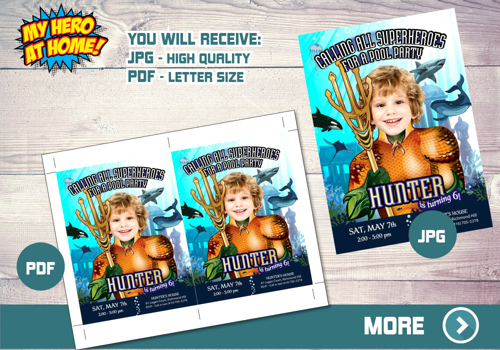 Aquaman Party Invitation, Aquaman Birthday Invitation, Aquaman Digital, Aquaman Thank you, Aquaman favor tags. 195
