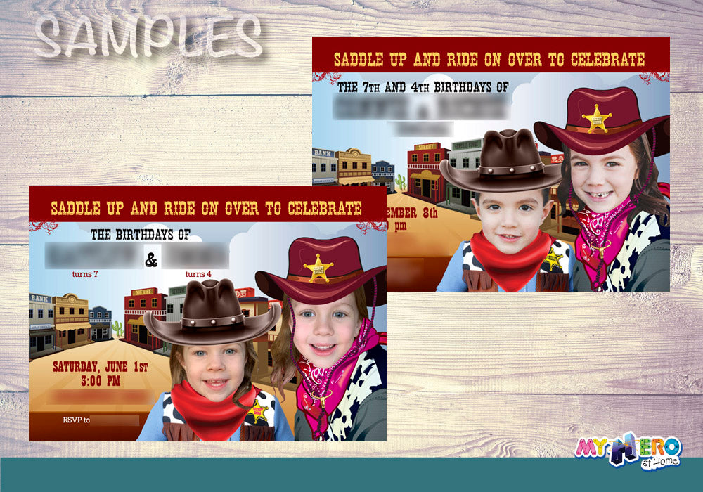 Joint Cowboys Birthday Invitation, Siblings Cowboys Invitation, Cowboys Party Ideas for siblings, Custom Cowboys Invitation. 205