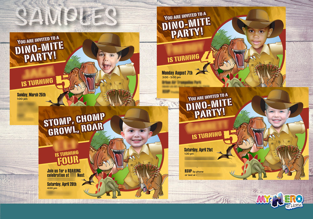 Dinosaurs birthday Party Invite with photo, Dino-Mite photo Invitation. 209