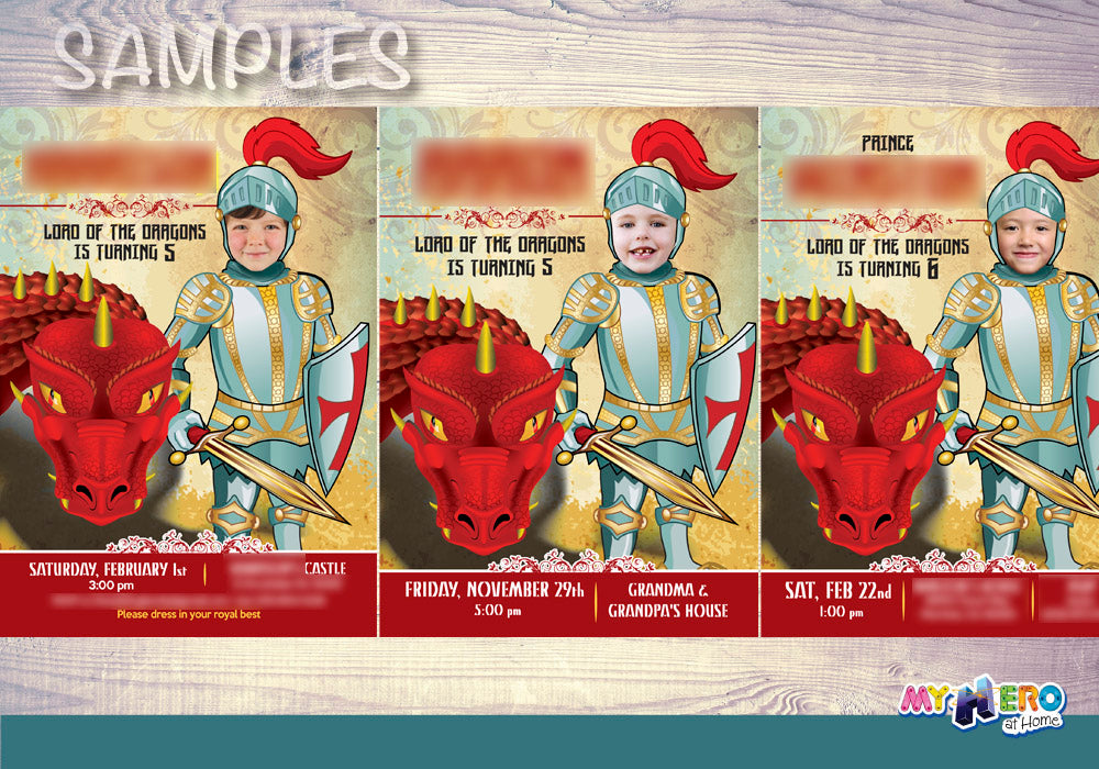 Personalized Dragons Birthday template, Medieval Knight party digital invite. 218