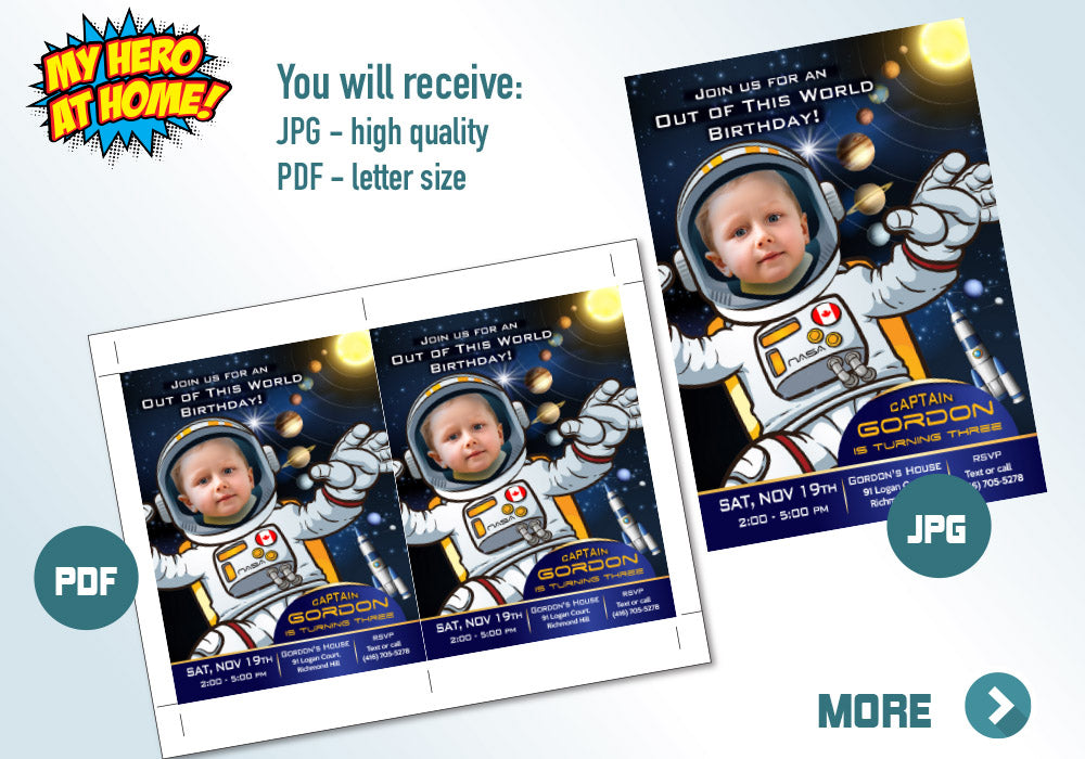 Astronaut party Invitation, Out of this world invitation, Outer Space birthday, Astronaut Digital Invitation, Astronaut Birthday invite. 235