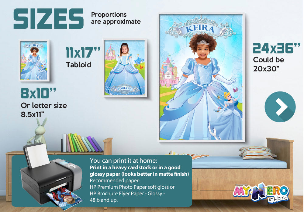 Custom Cinderella Poster, Princess Cinderella photo Poster, Custom Cinderella Gifts, Cinderella Decor, Custom Cinderella Wall. 260P
