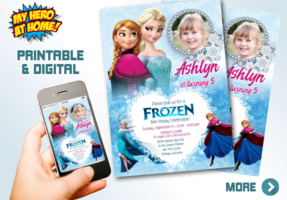 Elsa and Anna Frozen Invitation. Frozen Photo Invitation. Custom Frozen Invitation with photo. 276