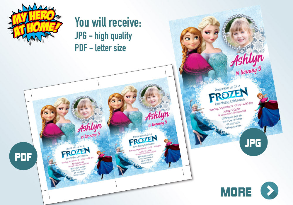 Elsa and Anna Frozen Invitation. Frozen Photo Invitation. Custom Frozen Invitation with photo. 276