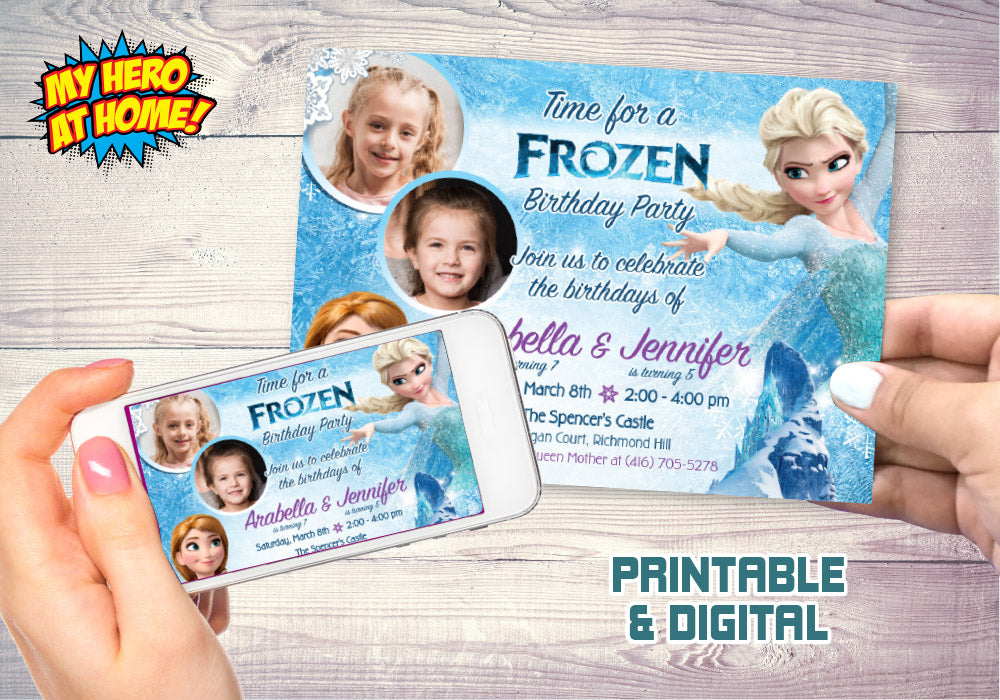 Elsa and Anna photos invitation. Joint Frozen Invitation. Siblings Frozen Invitation. Frozen Sisters Photos Invitation. 277C