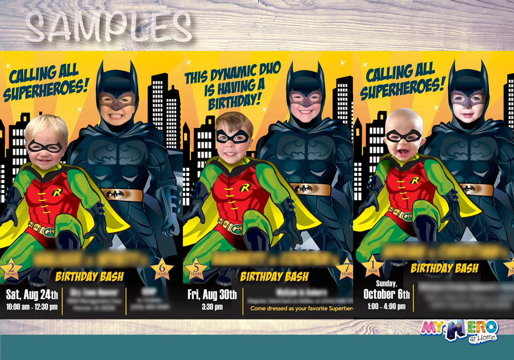 Batman and Robin Invitation, Batman and Robin Siblings Invitation, Batman and Robin Birthday Party. Joint Batman and Robin. 296