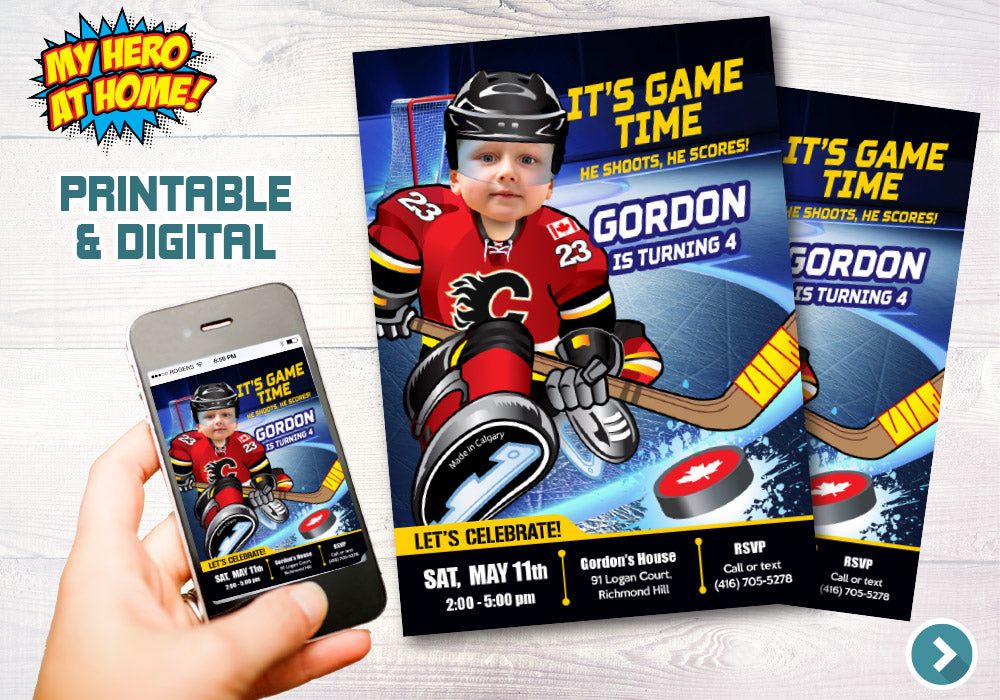 Calgary Flames Invitation, Calgary Flames photo invitation, Calgary Flames Digital Invitation. 300C