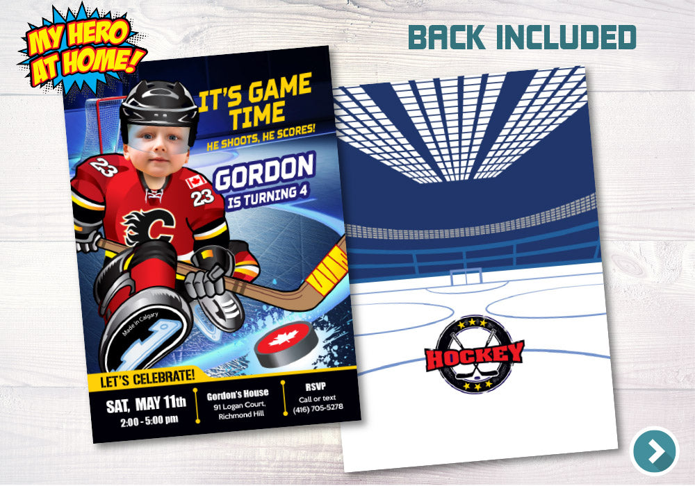 Calgary Flames Invitation, Calgary Flames photo invitation, Calgary Flames Digital Invitation. 300C
