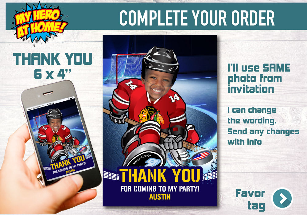 Chicago Blackhawks Invitation, Chicago Blackhawks photo invitation, Chicago Blackhawks Digital Invitation. 301C