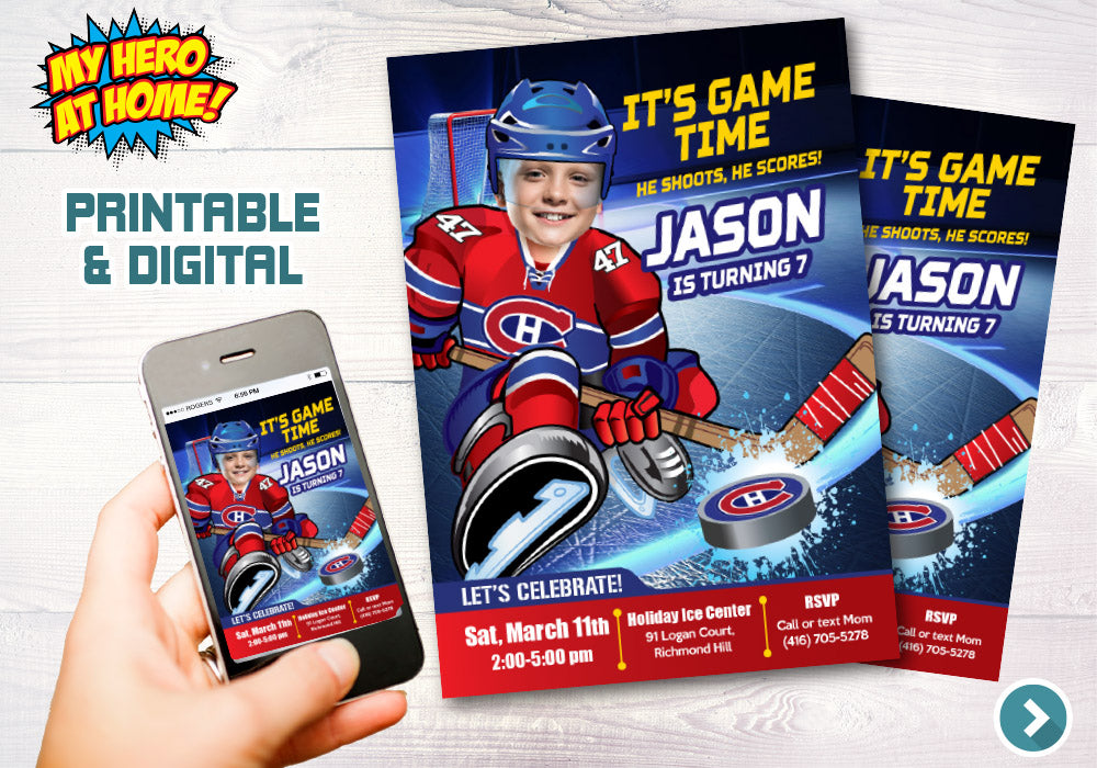 Montreal Canadiens Invitation, Canadiens photo invitation, Canadiens Digital Invitation. 304C