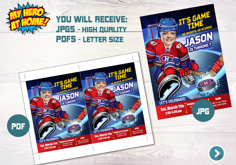 Montreal Canadiens Invitation, Canadiens photo invitation, Canadiens Digital Invitation. 304C