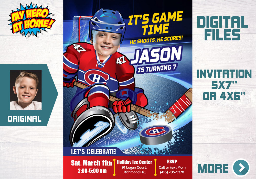 Montreal Canadiens Invitation, Canadiens photo invitation, Canadiens Digital Invitation. 304C